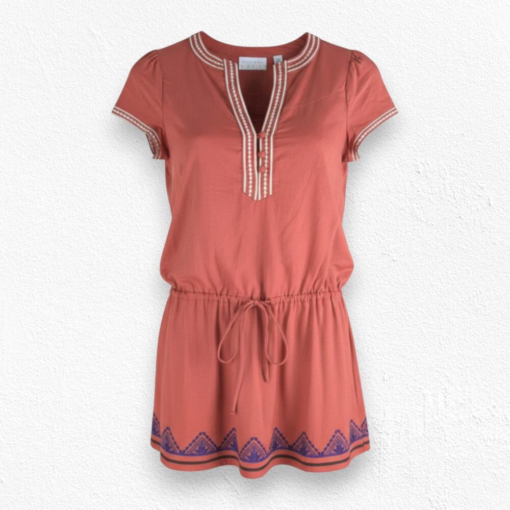 Kimchi & Blue Terracotta Embroidered Cotton Boho Peplum Style Tunic Top Size XS